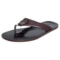 Gucci Brown Leather GG Thong Slide Sandals Size 43.5