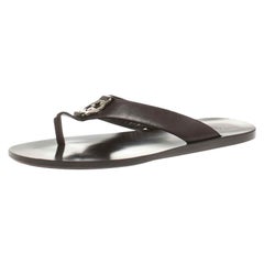 Gucci Brown Leather GG Thong Slipper Sandals Size 40