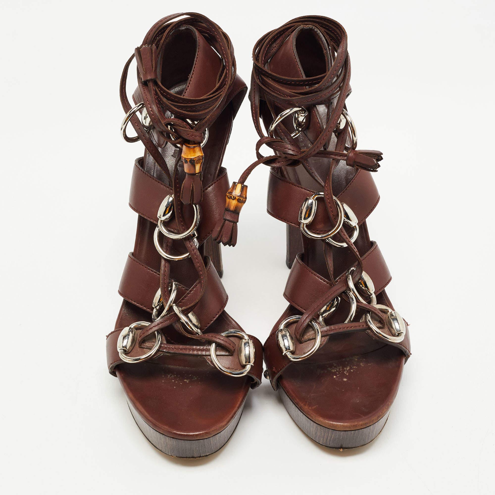 Black Gucci Brown Leather Gladiator Sandals Size 40.5 For Sale