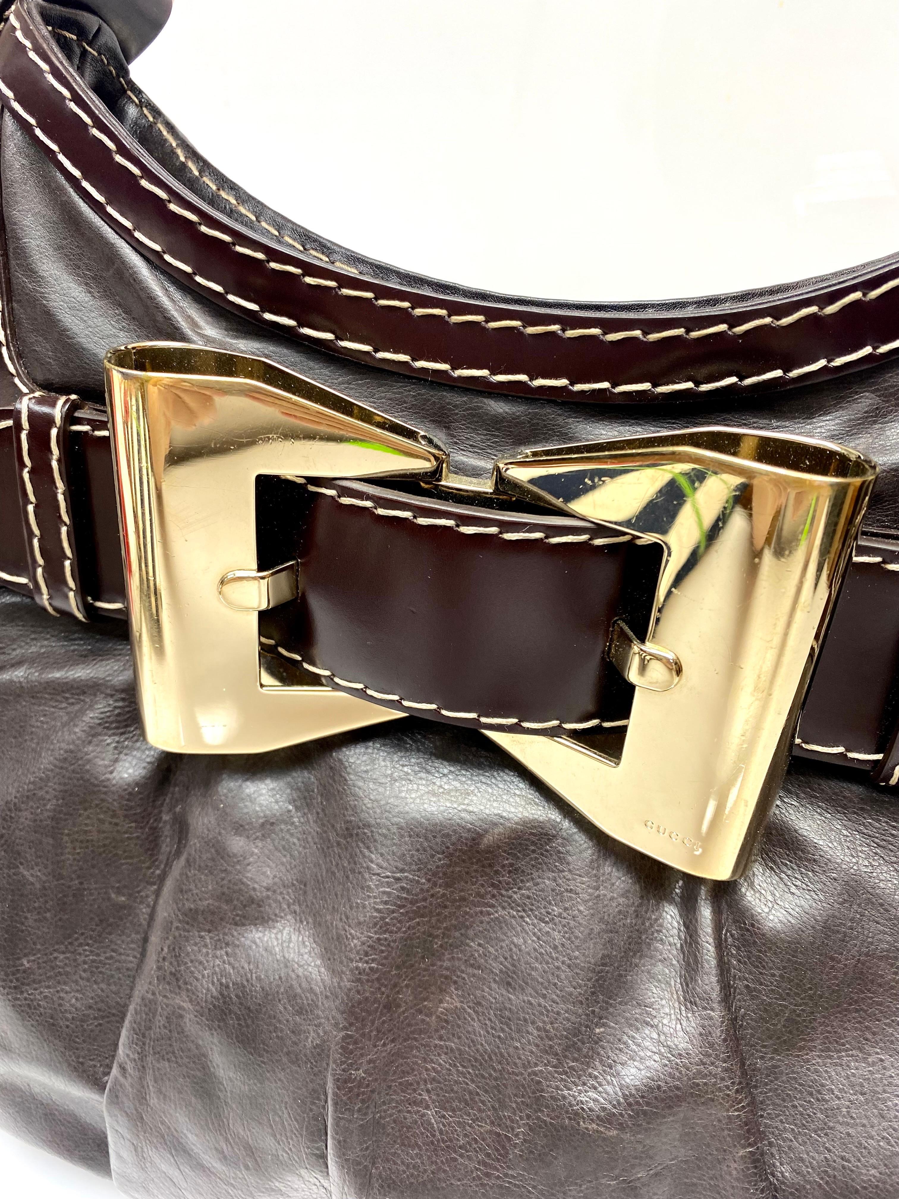 Women's Gucci Brown Leather Gold Hardware Handbag 