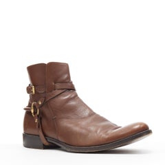 GUCCI brown leather gold-tone Horsebit harness buckle ankle boot UK7.5 EU41.5