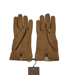 Gucci brown leather golden metal logo buckle gloves