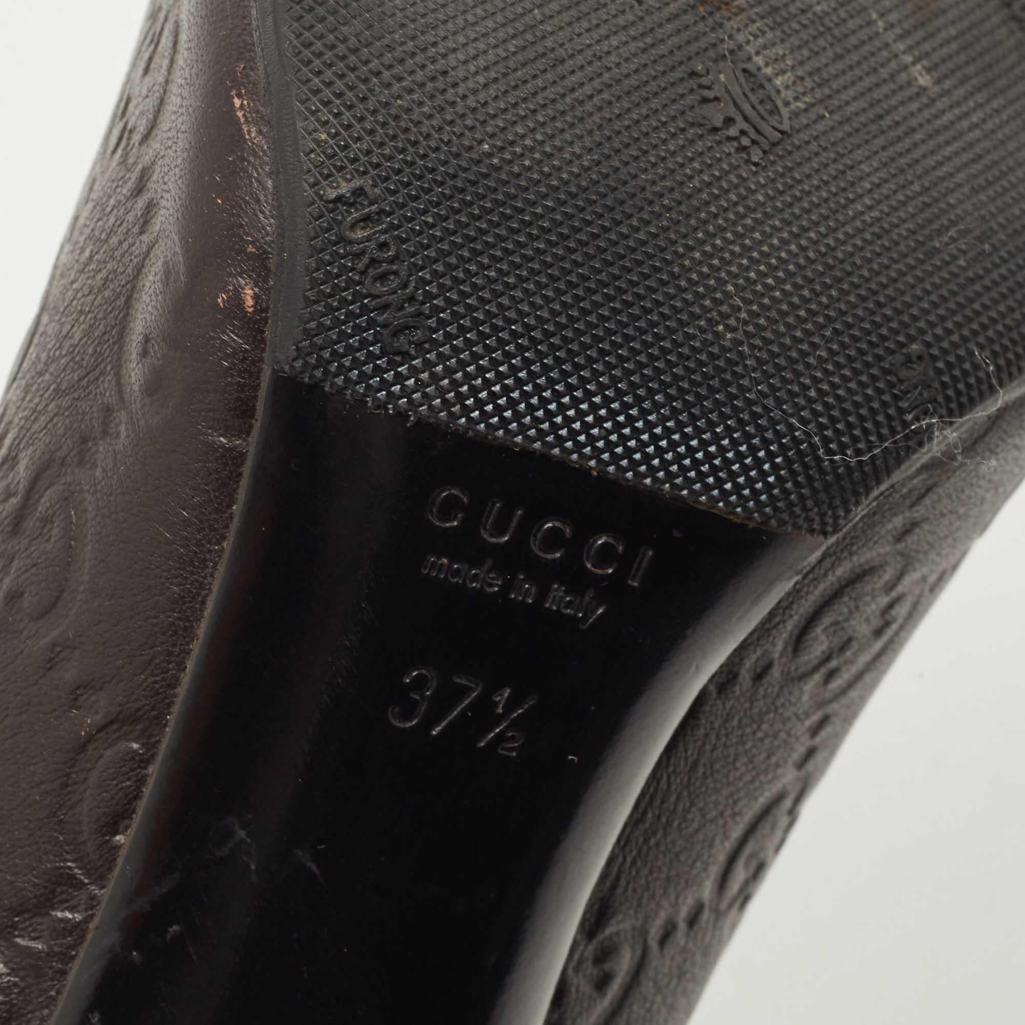 Gucci Brown Leather Guccissima Peep Toe Pumps Size 37.5 For Sale 3