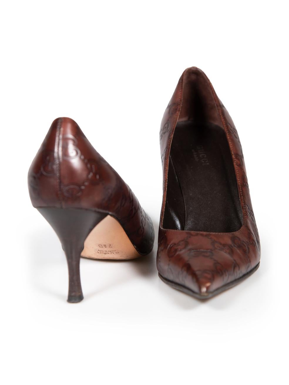 Gucci Brown Leather Guccissima Pointed Toe Pumps Size US 7.5 In Good Condition For Sale In London, GB