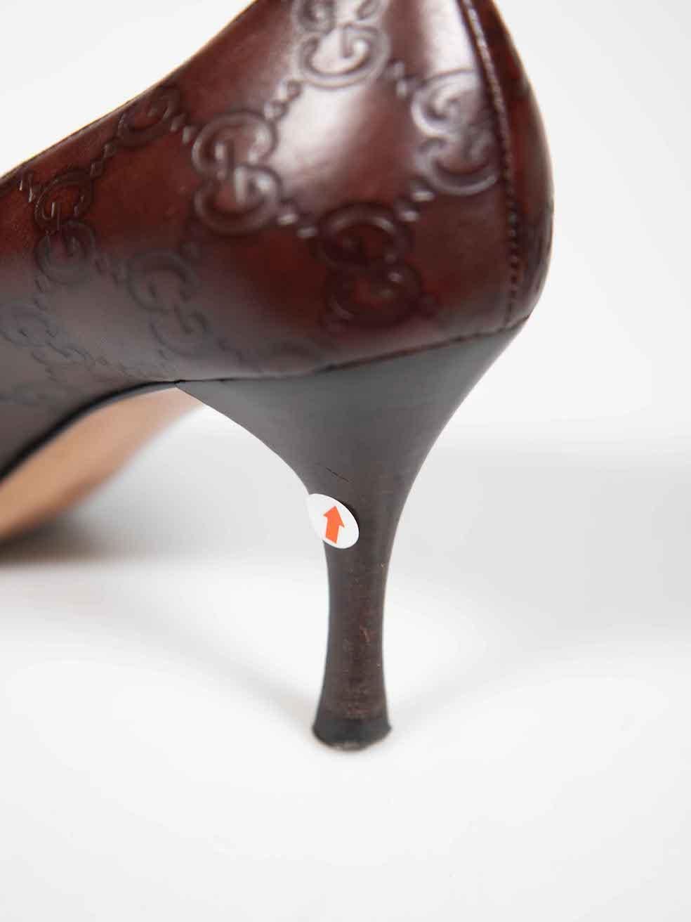 Gucci Brown Leather Guccissima Pointed Toe Pumps Size US 7.5 For Sale 3