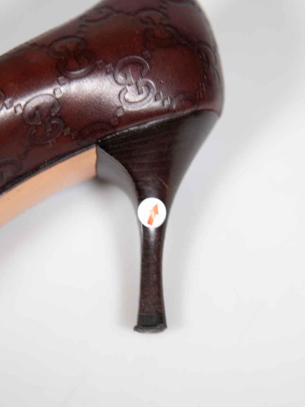 Gucci Brown Leather Guccissima Pointed Toe Pumps Size US 7.5 For Sale 4