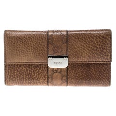 Gucci Brown Leather Guccissima Trim Flap Continental Wallet