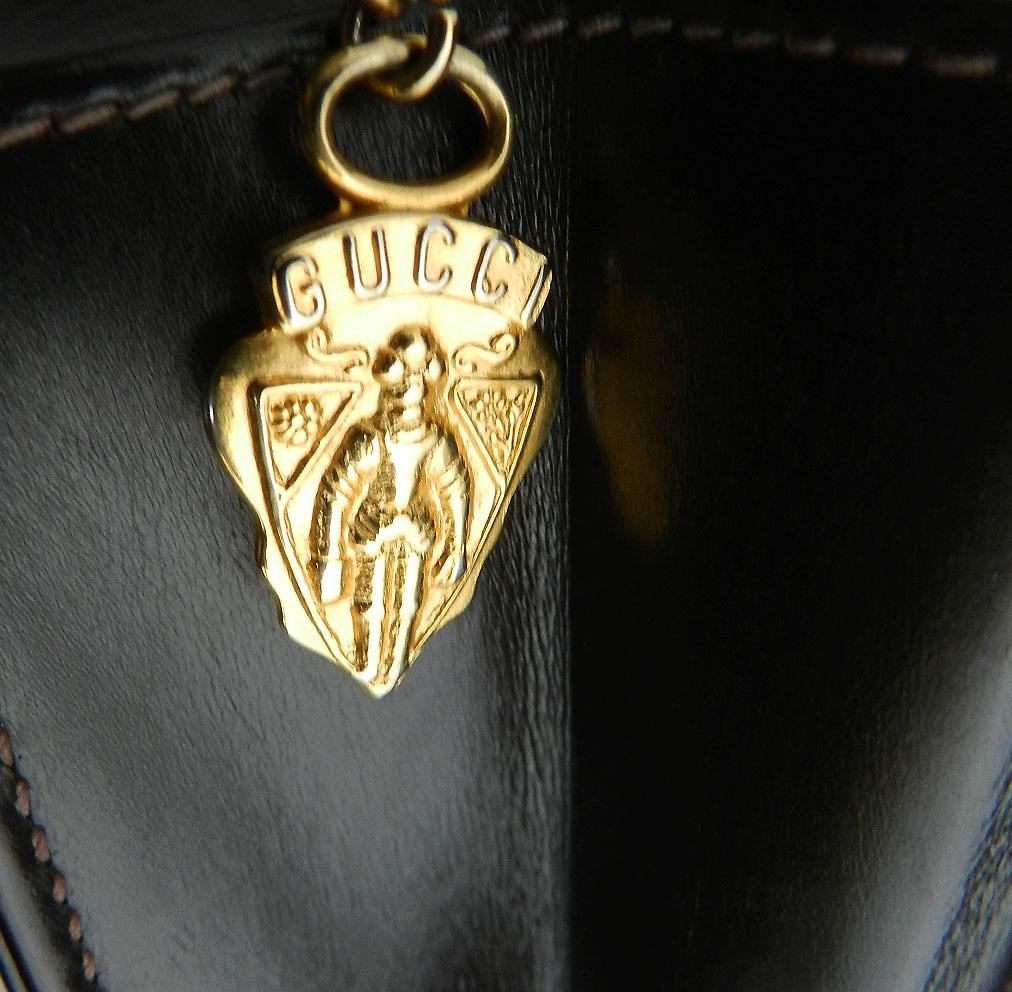 Gucci Brown Leather Handbag Top Handles Bag Vintage, Late 20th Century For Sale 1