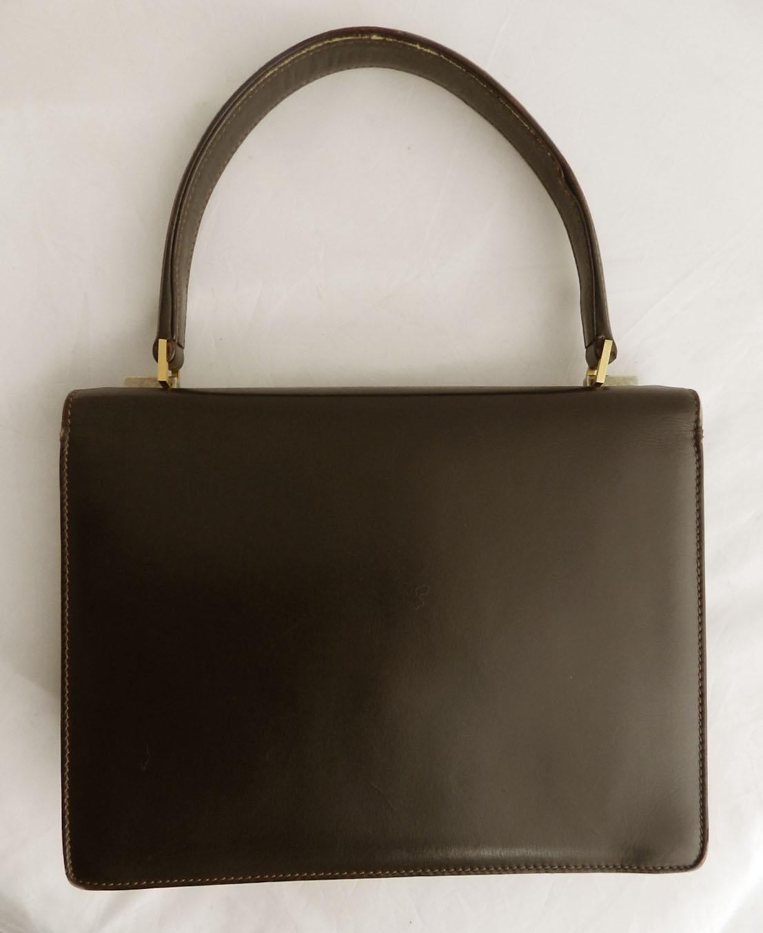 Gucci Brown Leather Handbag Top Handles Bag Vintage, Late 20th Century For Sale 2