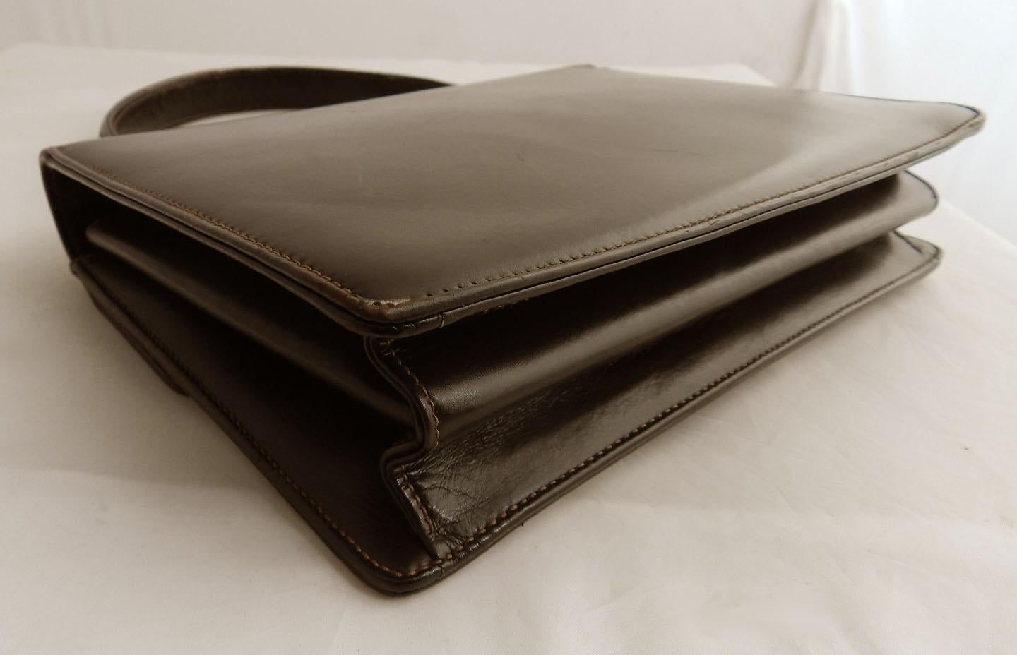 Gucci Brown Leather Handbag Top Handles Bag Vintage, Late 20th Century For Sale 2
