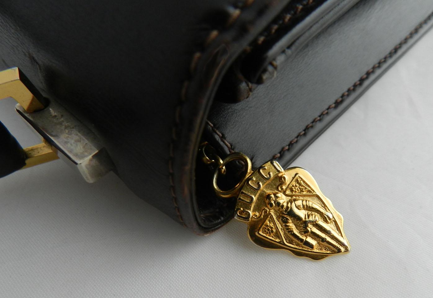 Gucci Brown Leather Handbag Top Handles Bag Vintage, Late 20th Century For Sale 4