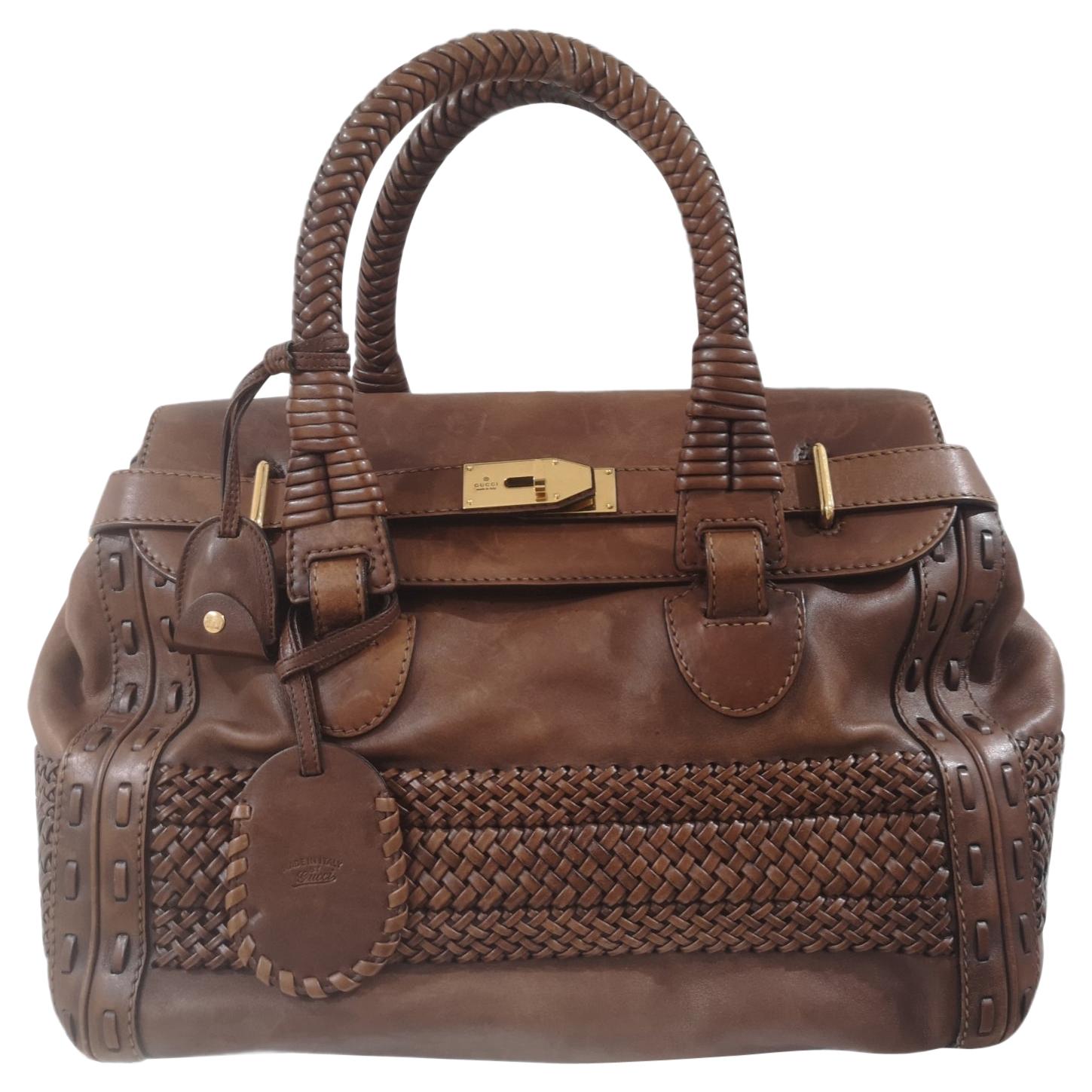 Gucci brown leather handle shoulder bag
