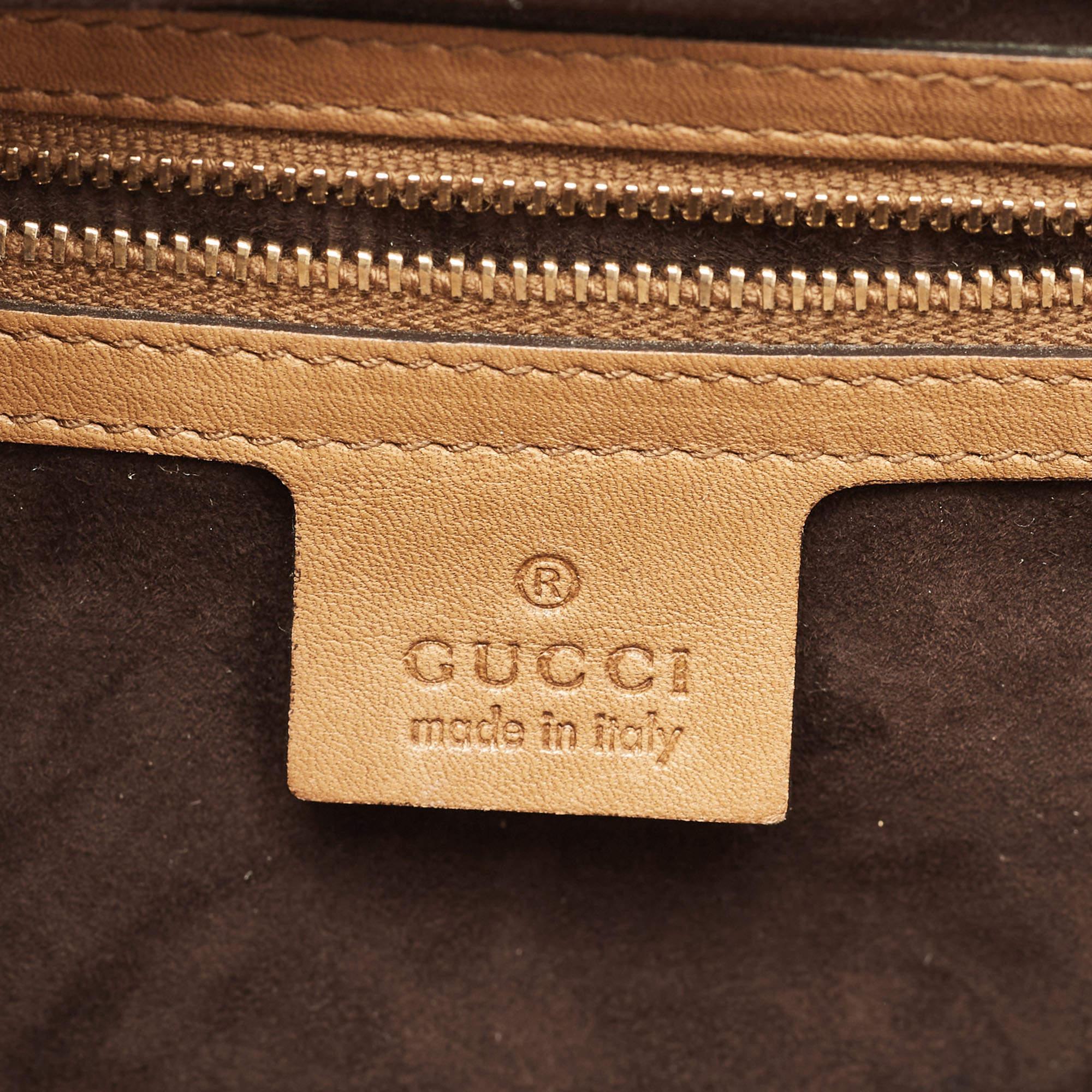 Gucci Brown Leather Handmade Top Handle Bag For Sale 8