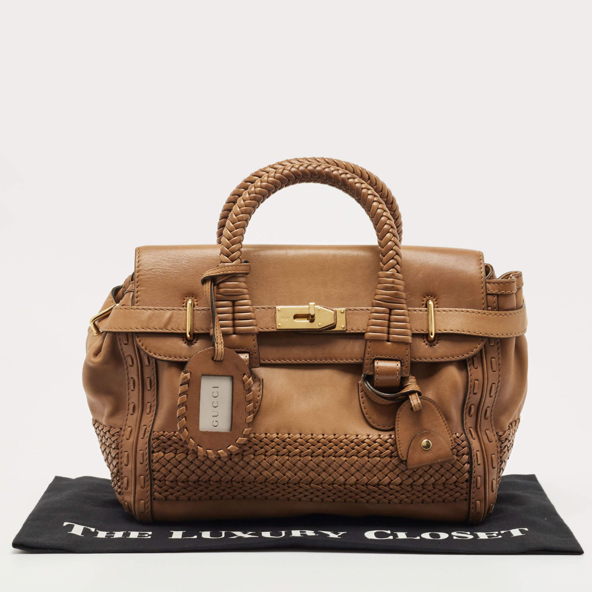 Gucci Brown Leather Handmade Top Handle Bag For Sale 14