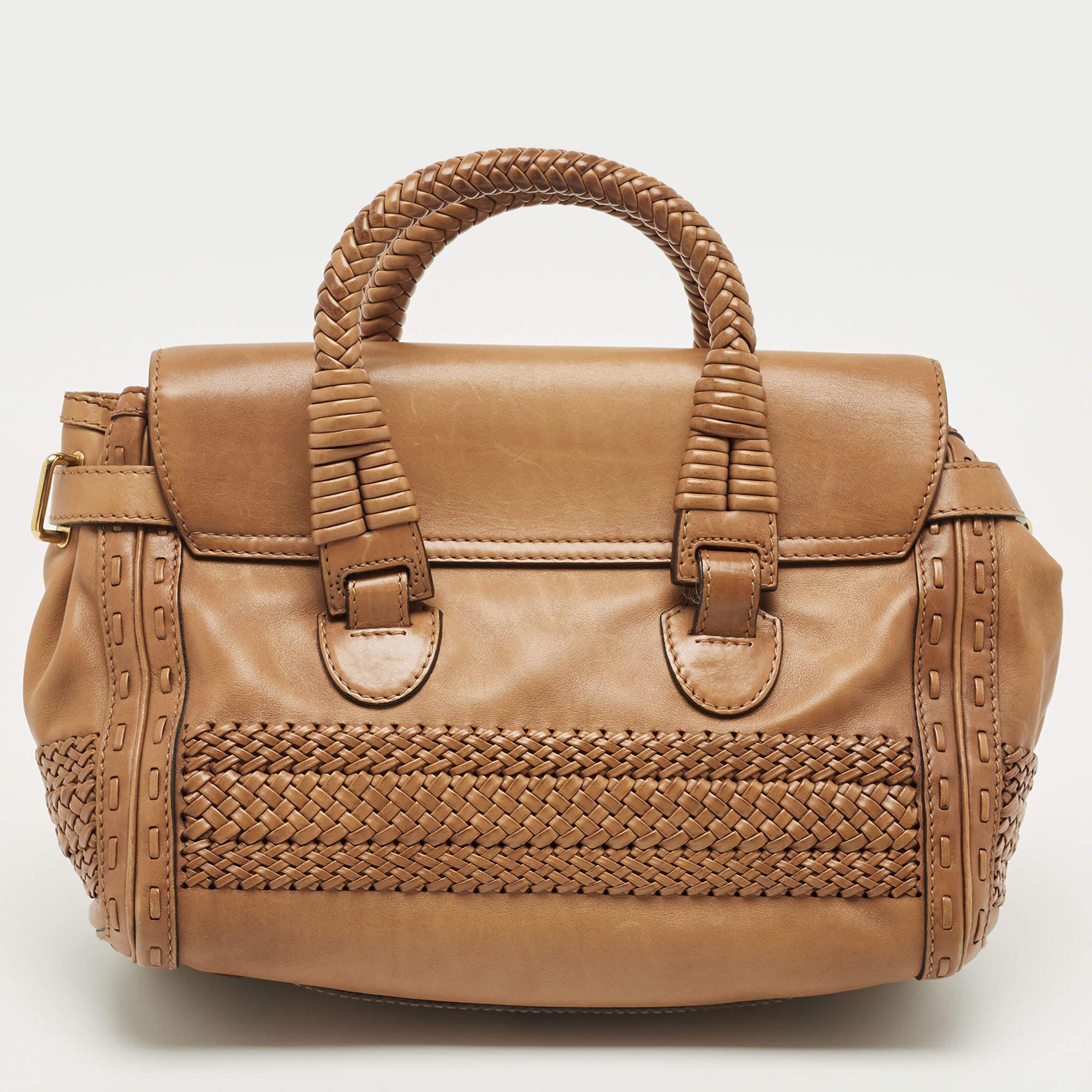 Gucci Brown Leather Handmade Top Handle Bag In Good Condition For Sale In Dubai, Al Qouz 2