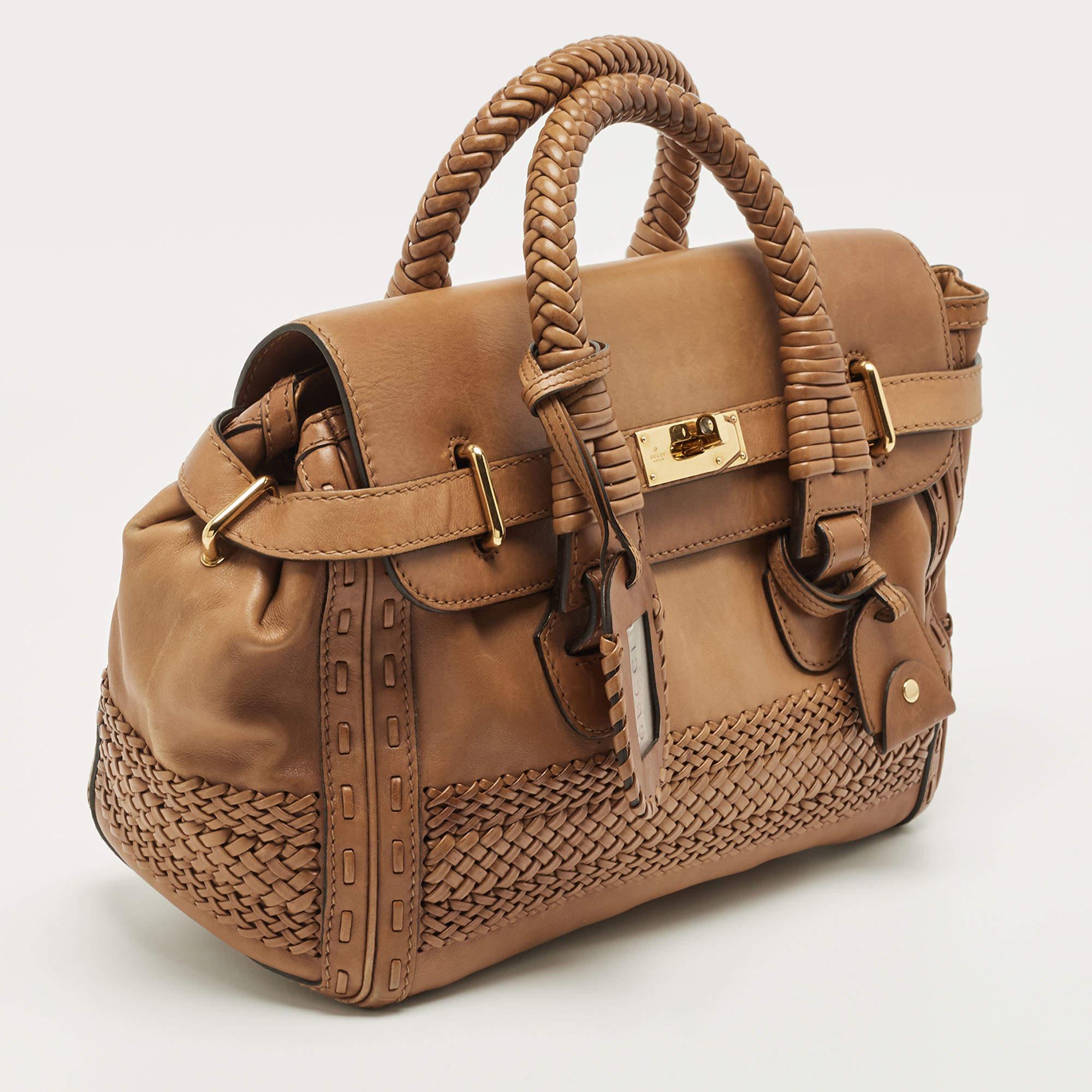 Gucci Brown Leather Handmade Top Handle Bag 4
