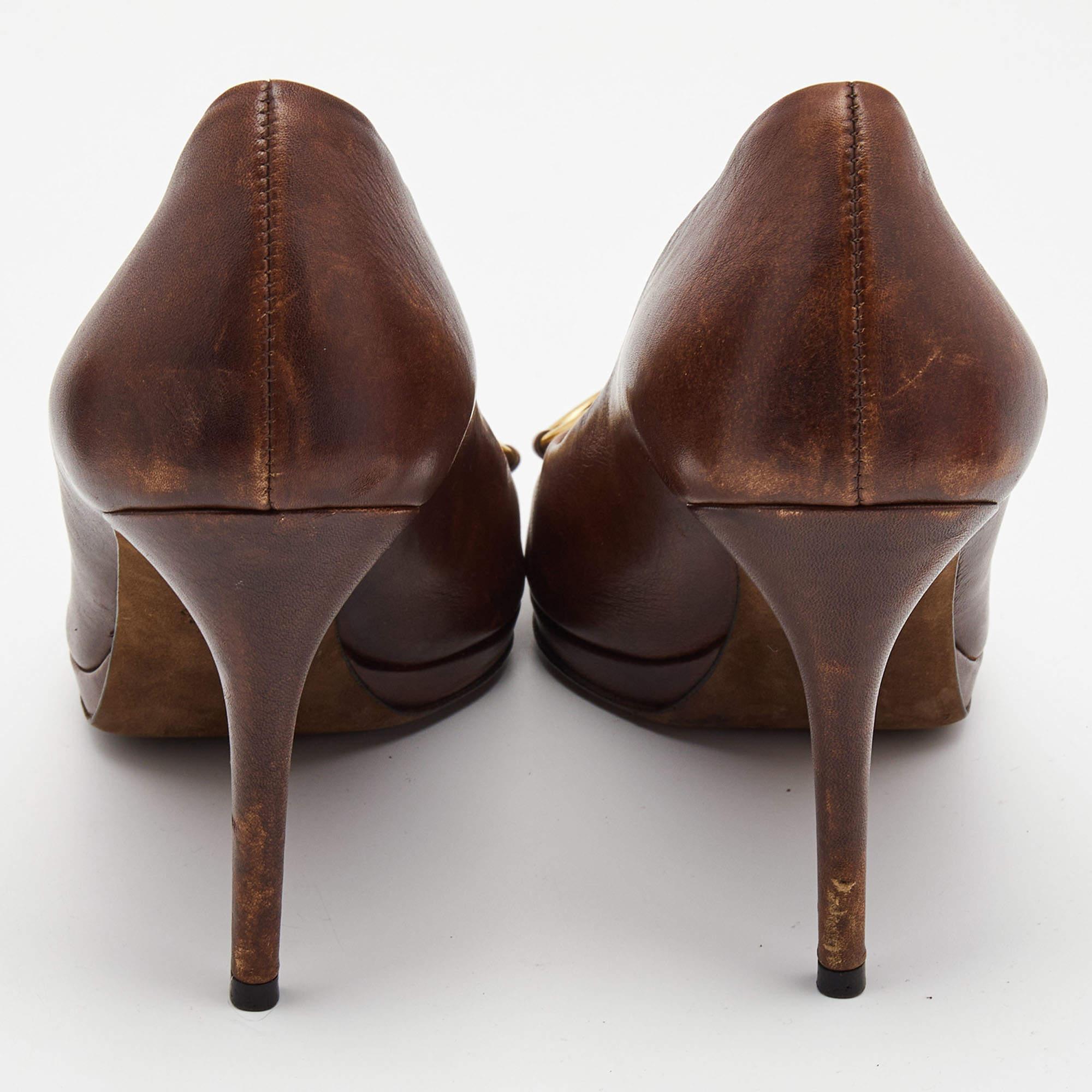 Gucci Brown Leder Hollywood Peep Toe Pumps Größe 39 Damen