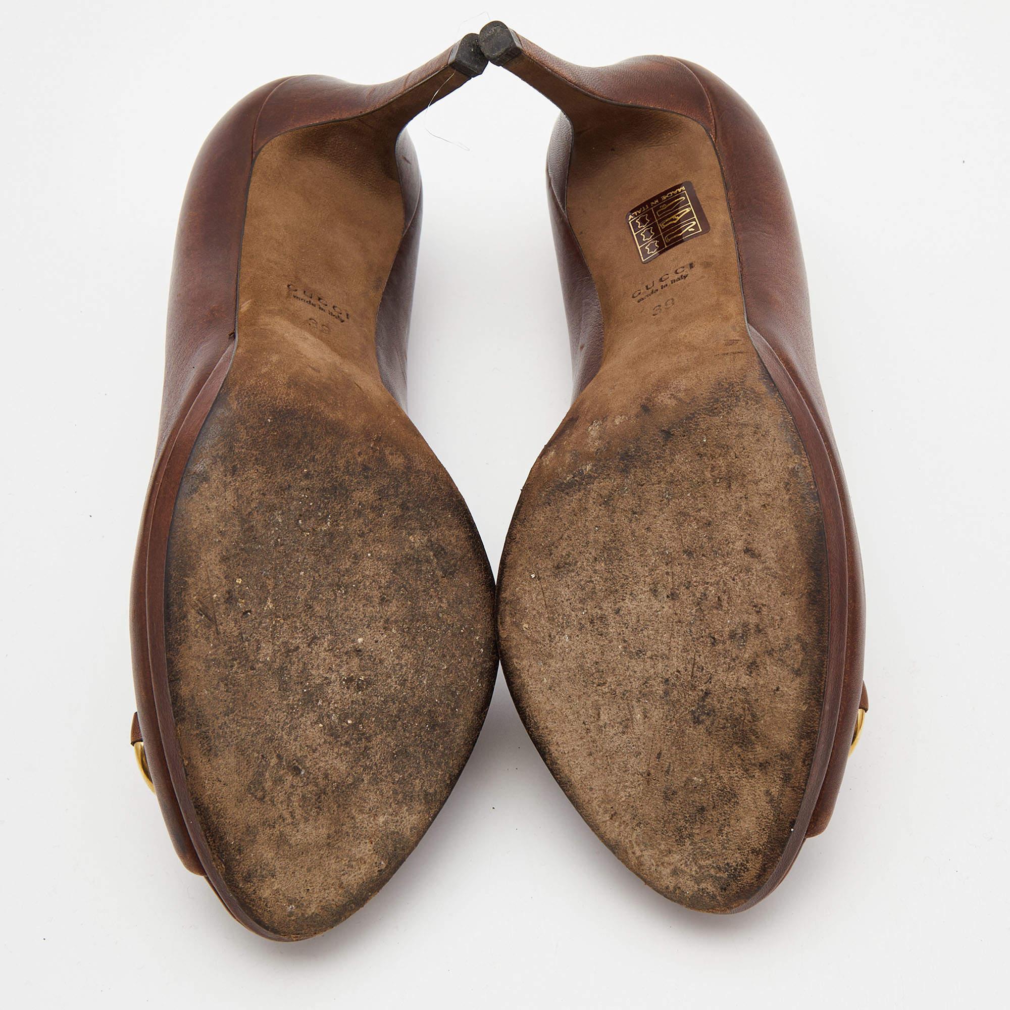 Gucci Brown Leder Hollywood Peep Toe Pumps Größe 39 1