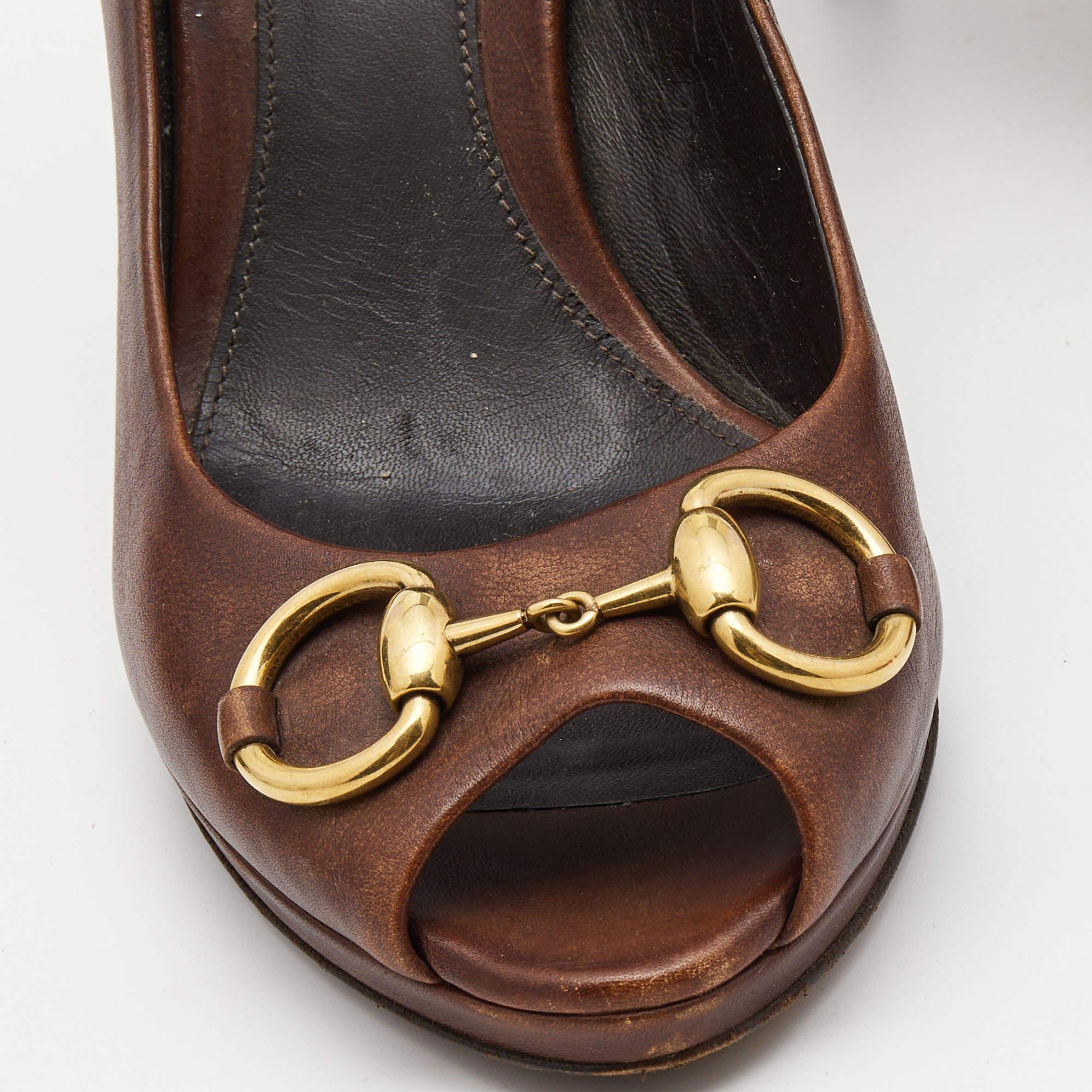 Gucci Brown Leder Hollywood Peep Toe Pumps Größe 39 2