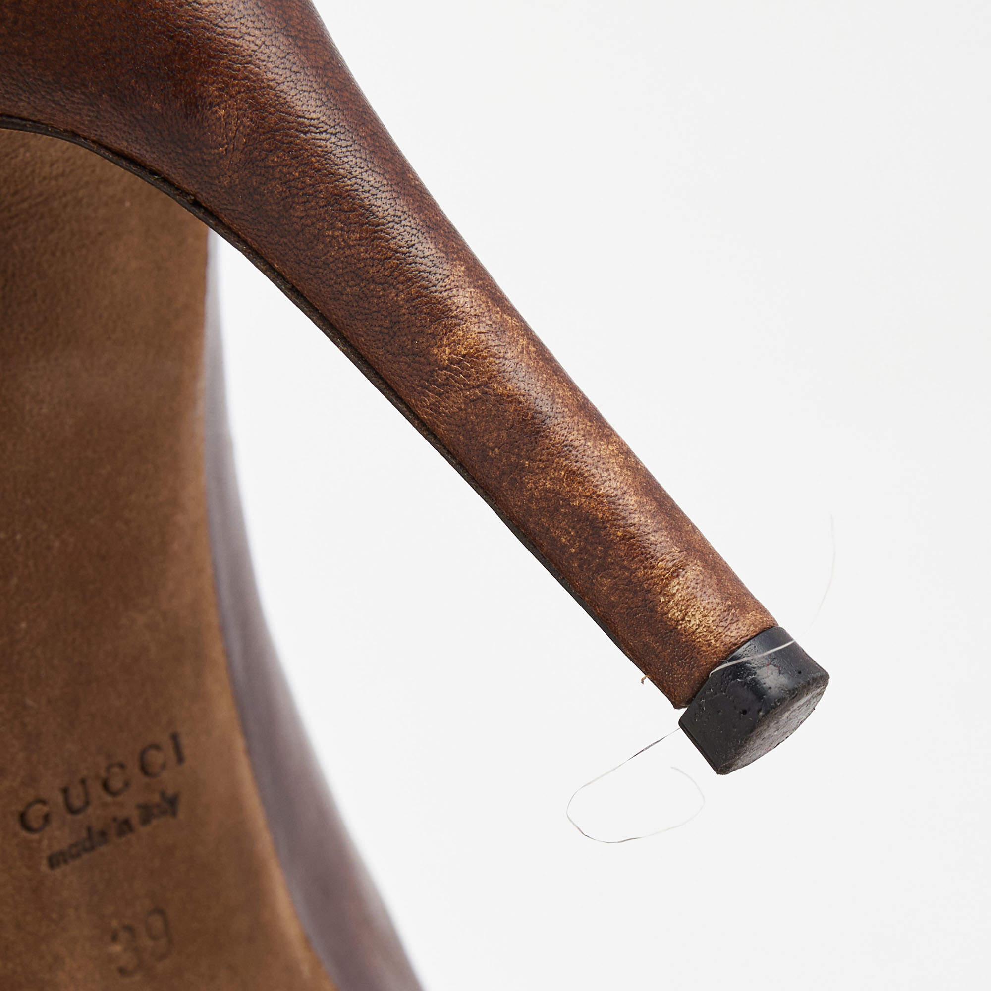 Gucci Brown Leder Hollywood Peep Toe Pumps Größe 39 3