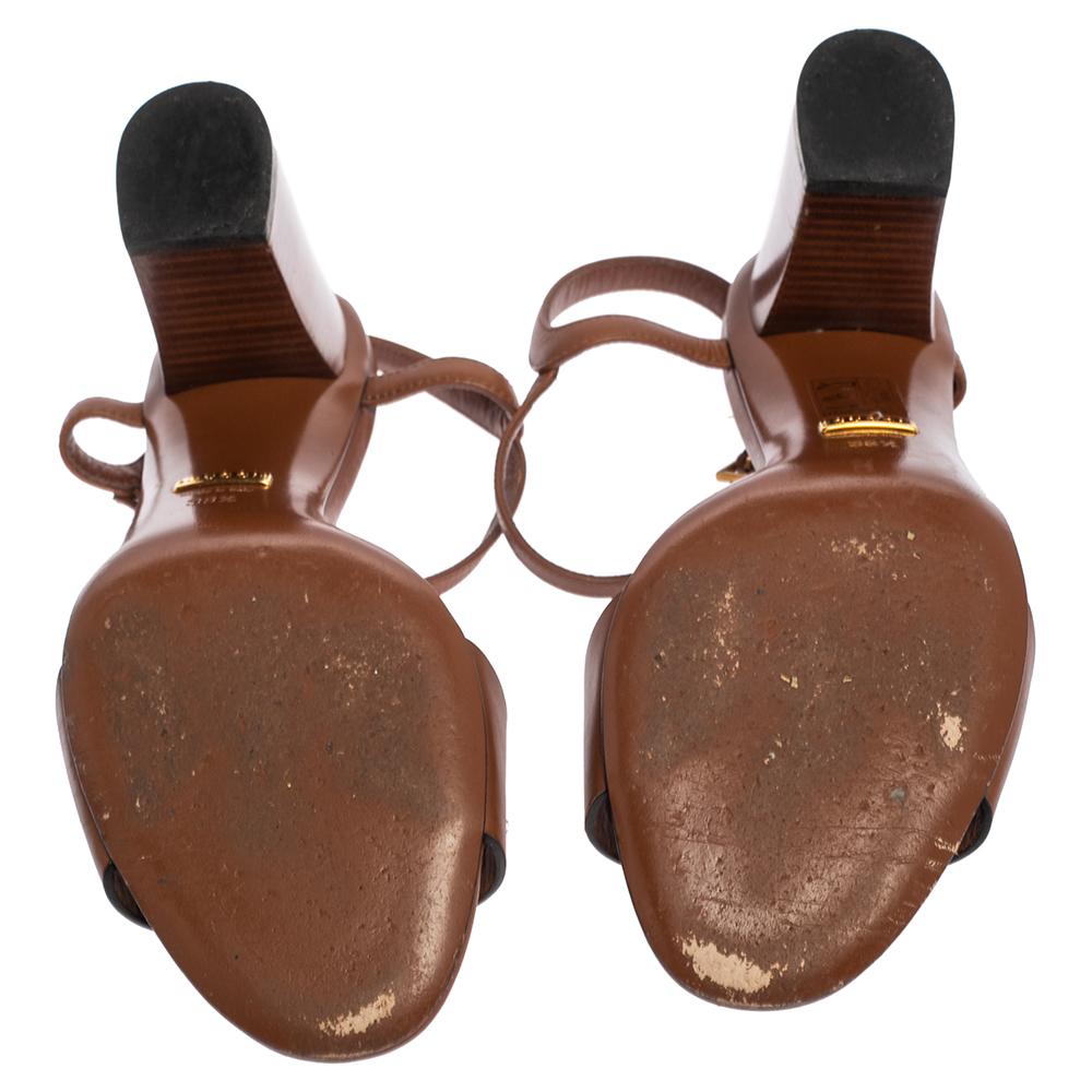 Women's Gucci Brown Leather Horsebit Ankle Strap Open Toe Block Heel Sandals Size 38.5