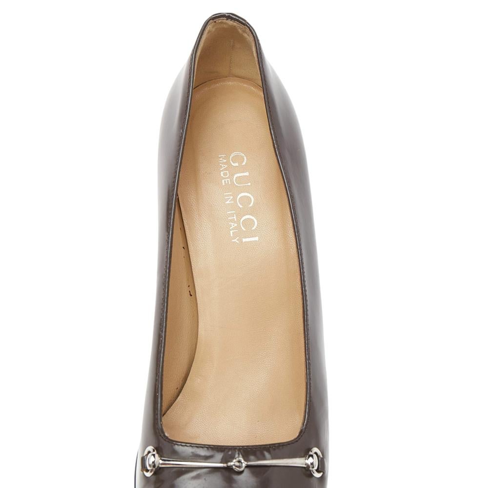 Women's Gucci Brown Leather Horsebit Block Heel Pumps Size 37 For Sale