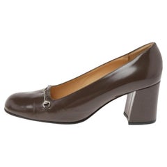 Gucci Brown Leather Horsebit Block Heel Pumps Size 37