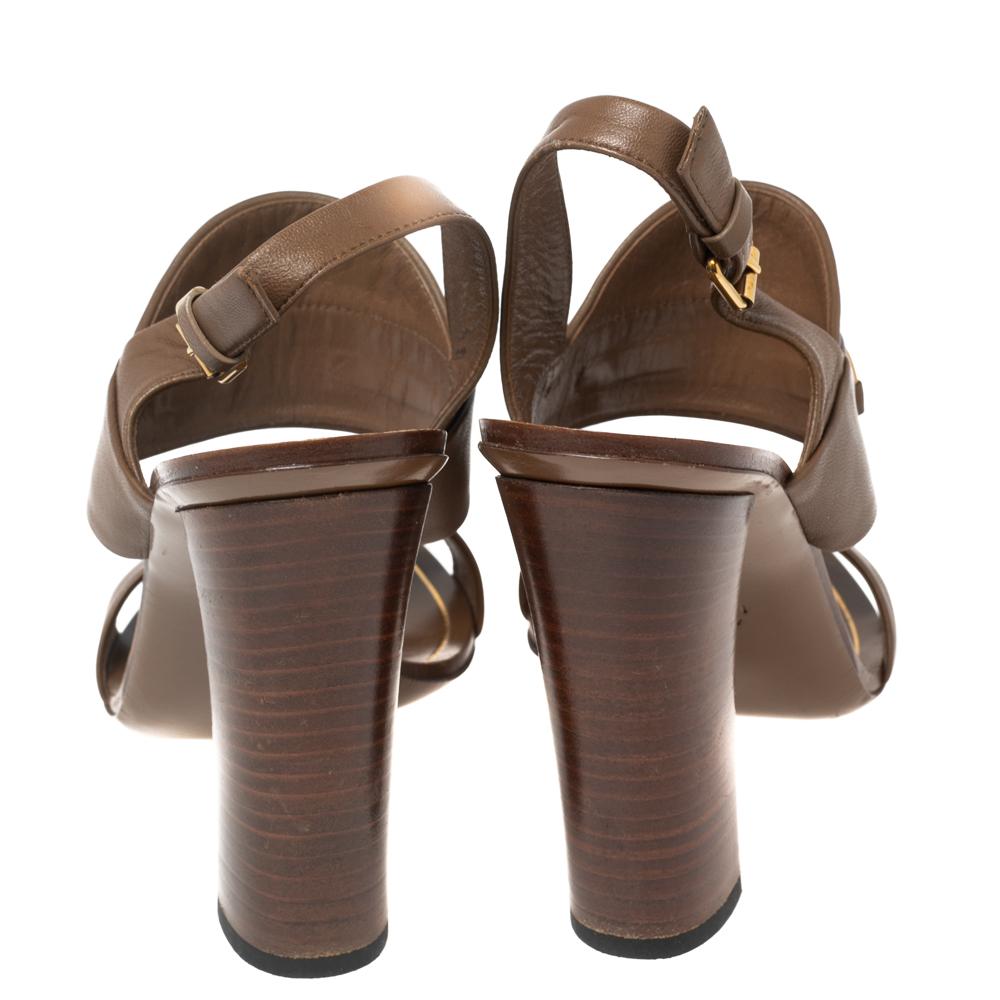 Women's Gucci Brown Leather Horsebit Block Heel Slingback Sandals Size 37