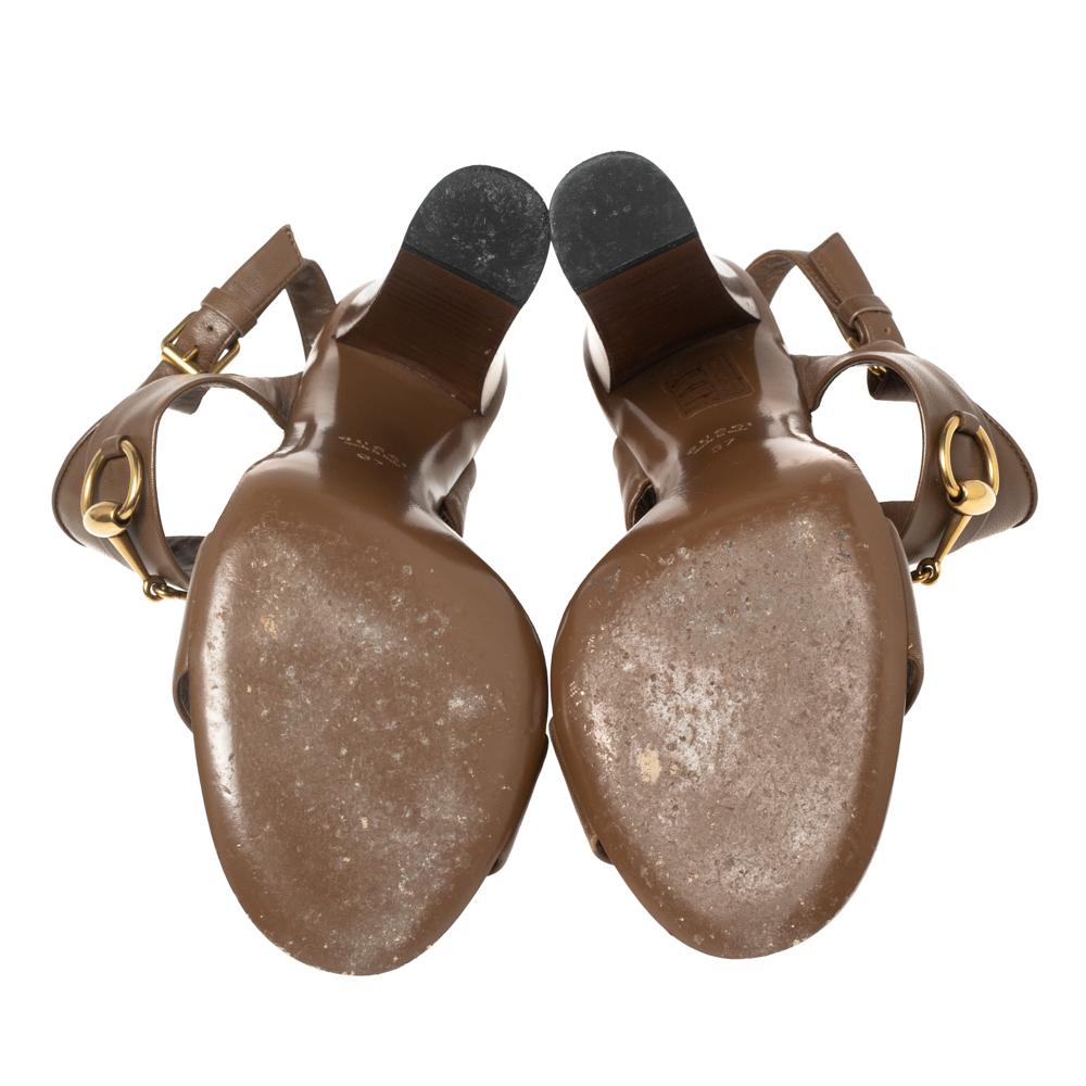 Gucci Brown Leather Horsebit Block Heel Slingback Sandals Size 37 1