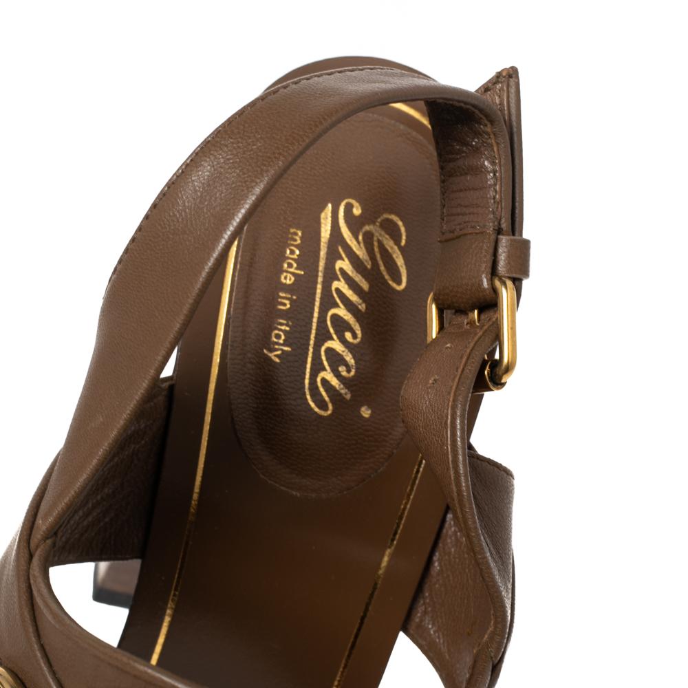 Gucci Brown Leather Horsebit Block Heel Slingback Sandals Size 37 3