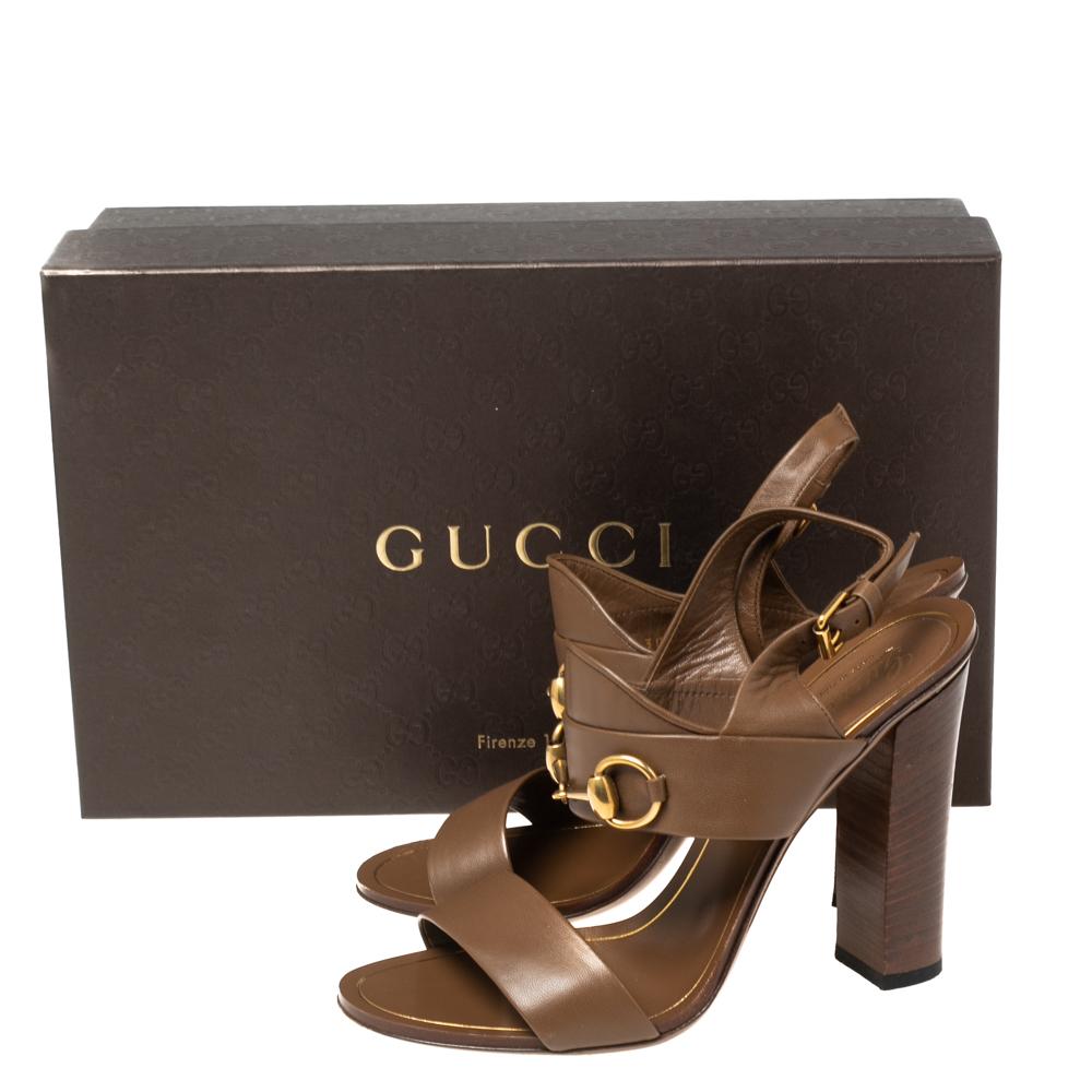 Gucci Brown Leather Horsebit Block Heel Slingback Sandals Size 37 4