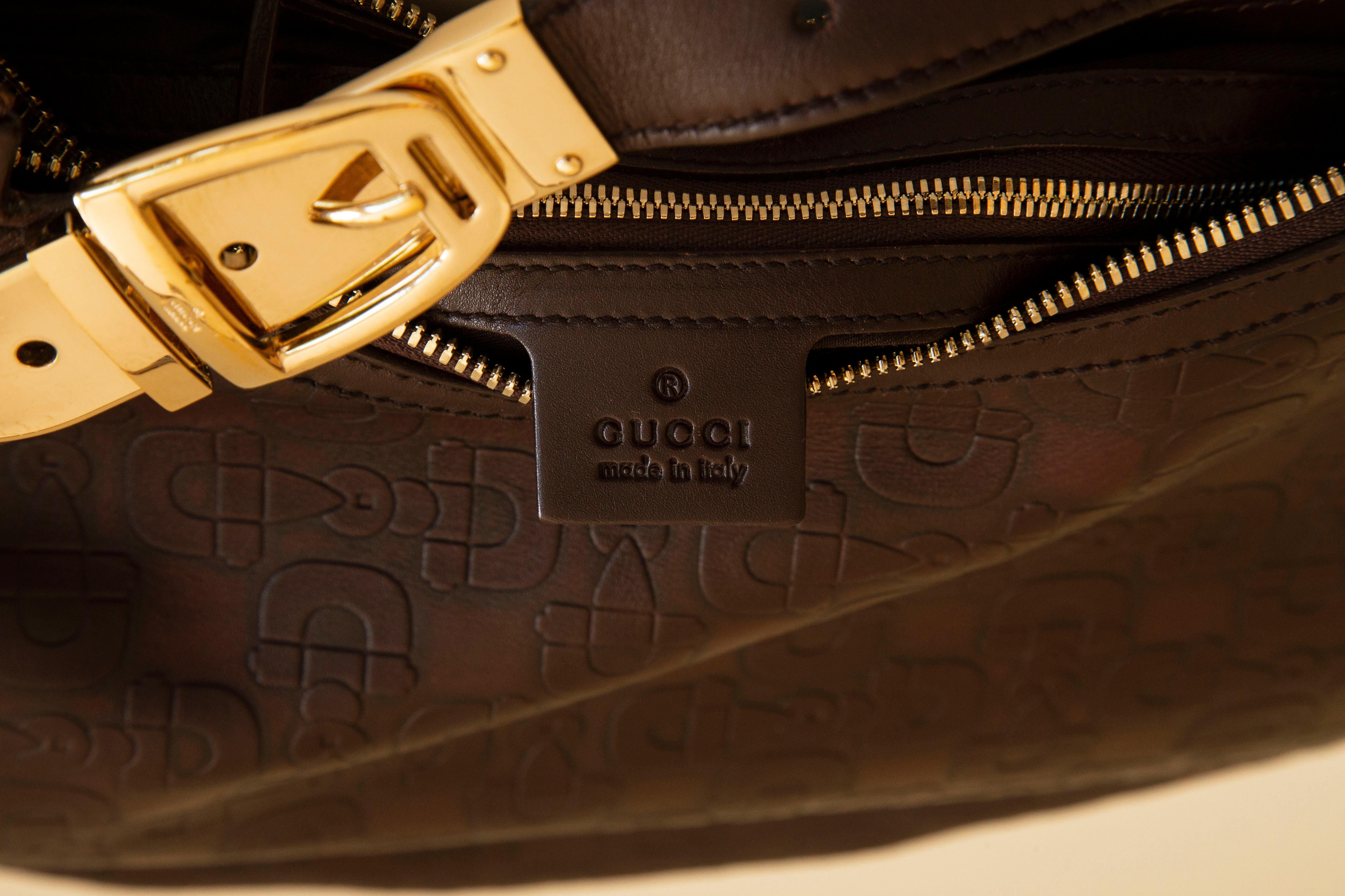 Gucci Brown Leather Horsebit Embossed Buckle Hobo Shoulder Bag  6
