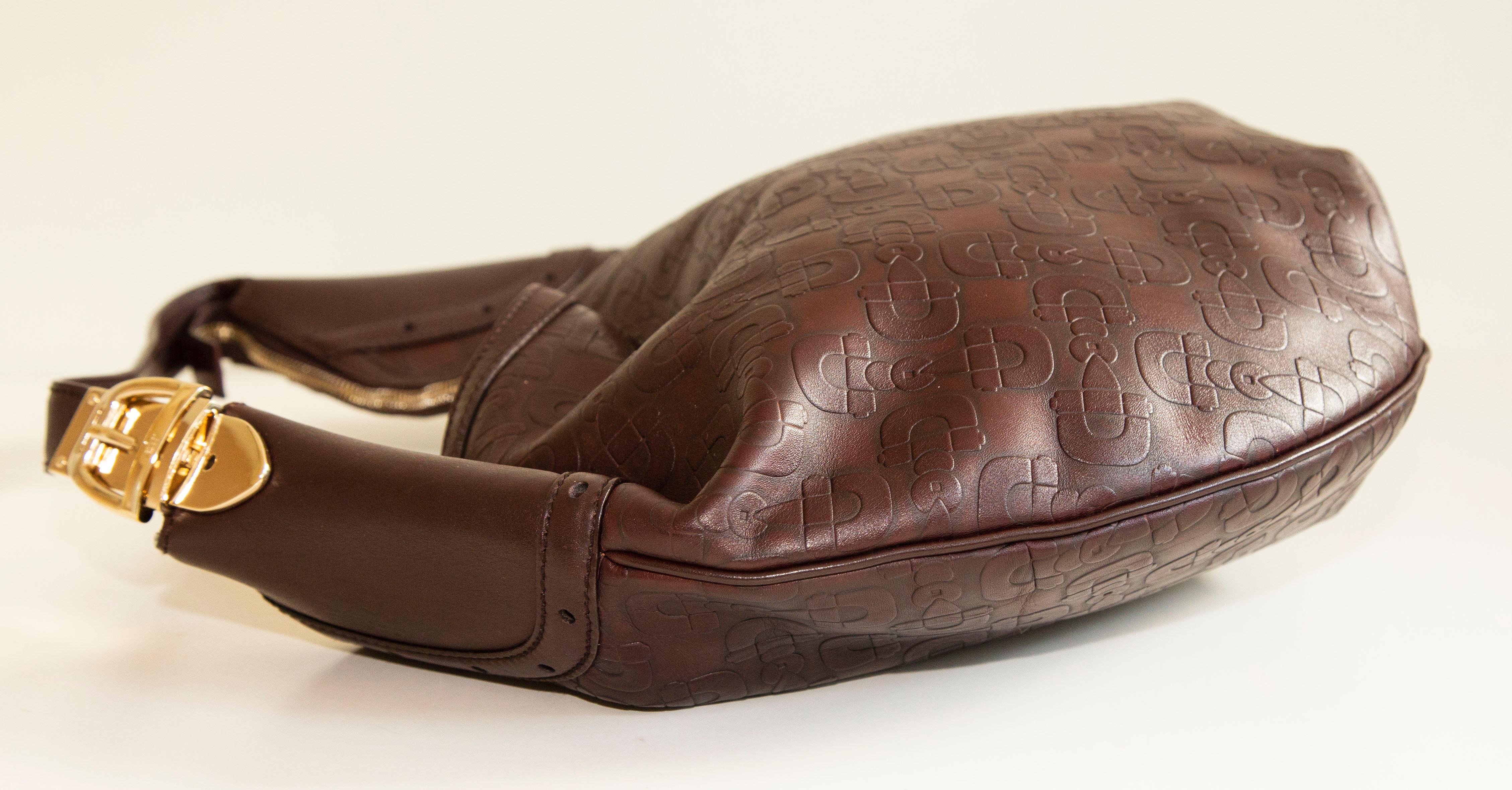 Women's or Men's Gucci Brown Leather Horsebit Embossed Buckle Hobo Shoulder Bag 