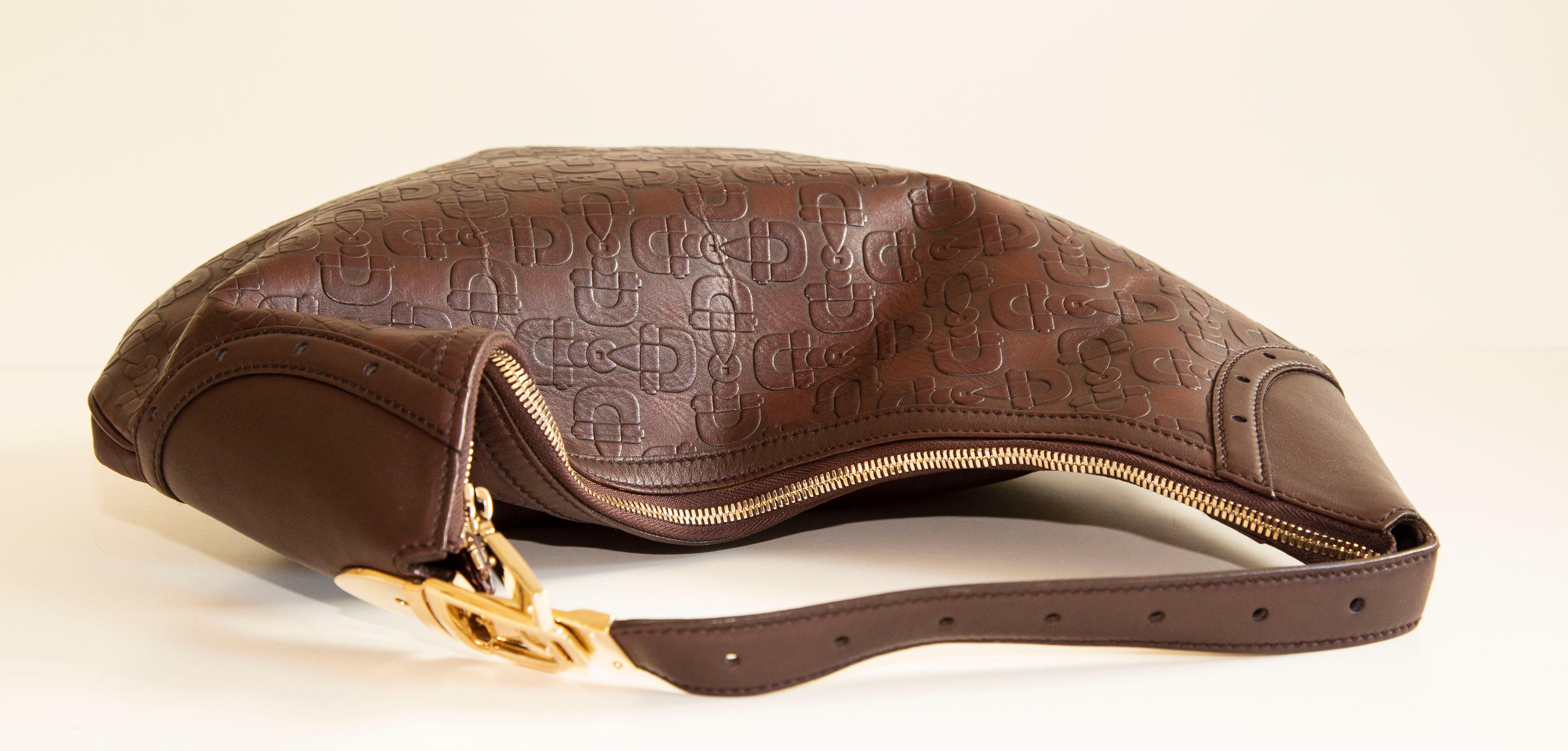 Gucci Brown Leather Horsebit Embossed Buckle Hobo Shoulder Bag  1
