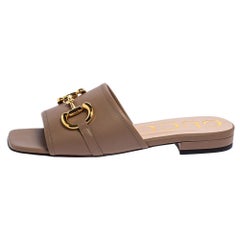 gucci horsebit sandals flat Gucci Brown Leather Horsebit Flat Slides Size 36