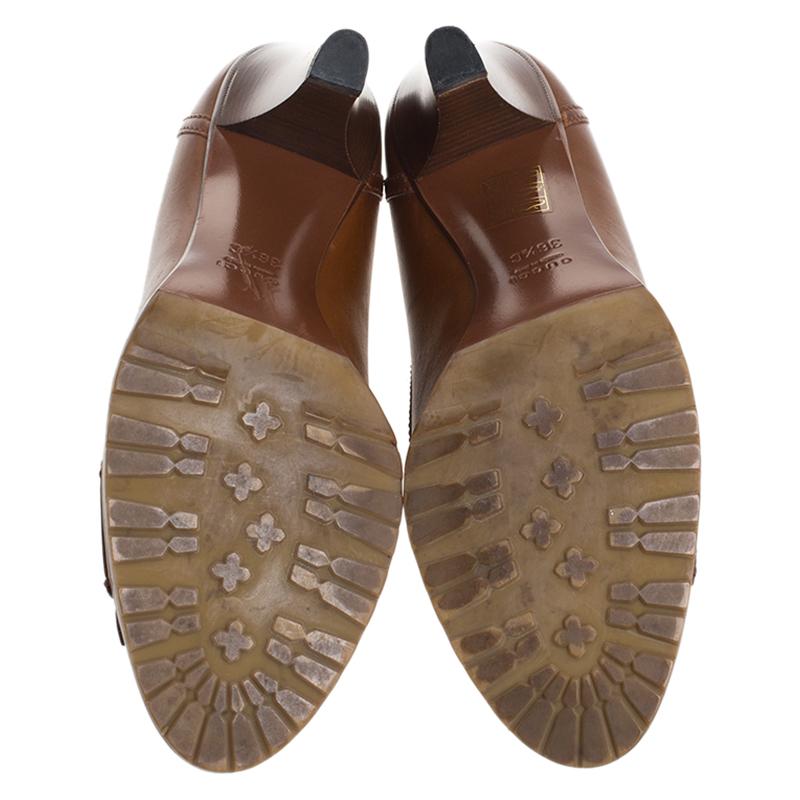 Gucci Brown Leather Horsebit Fringe Loafer Pumps Size 36.5 2