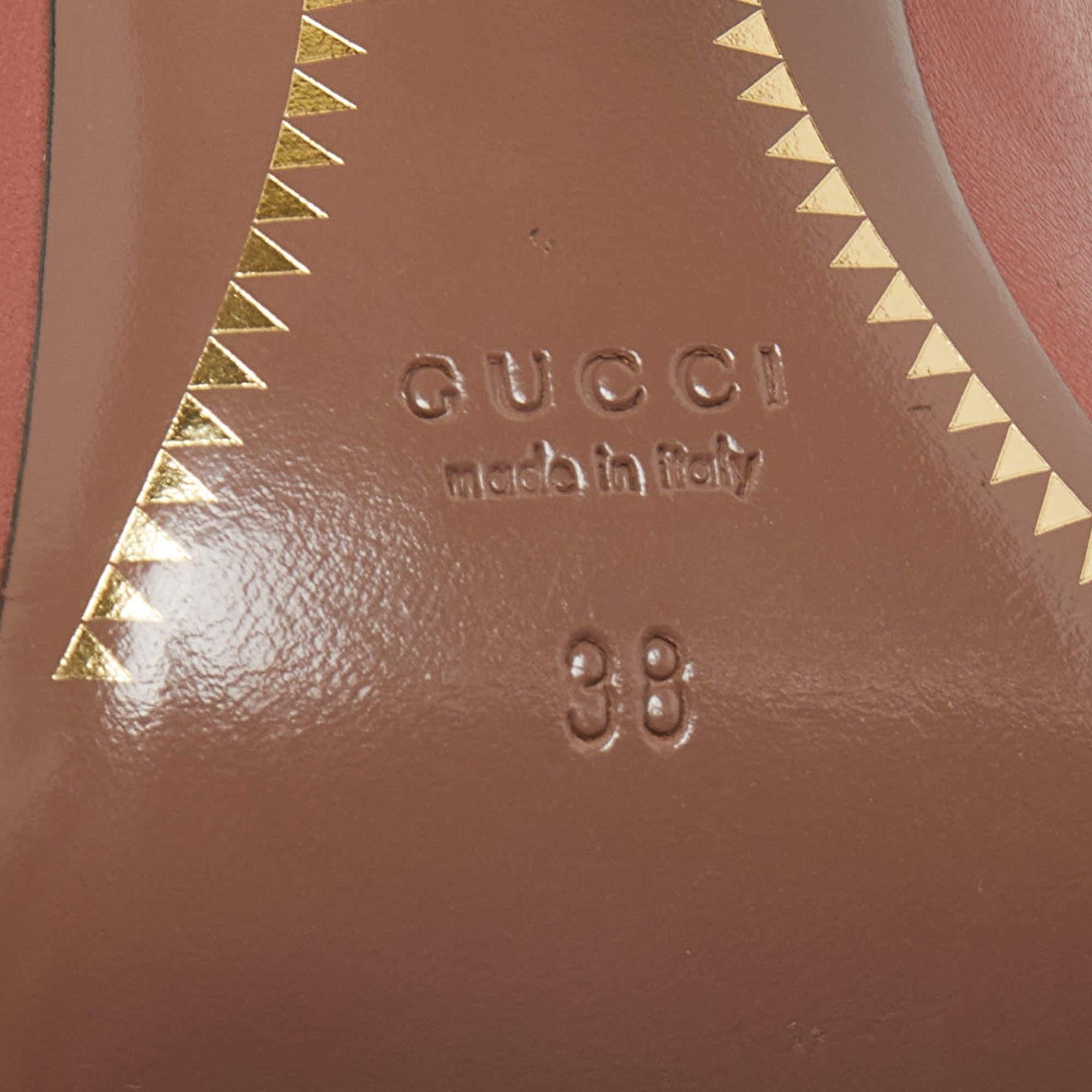 Gucci Brown Leather Horsebit GG Round Toe Pumps Size 38 For Sale 4