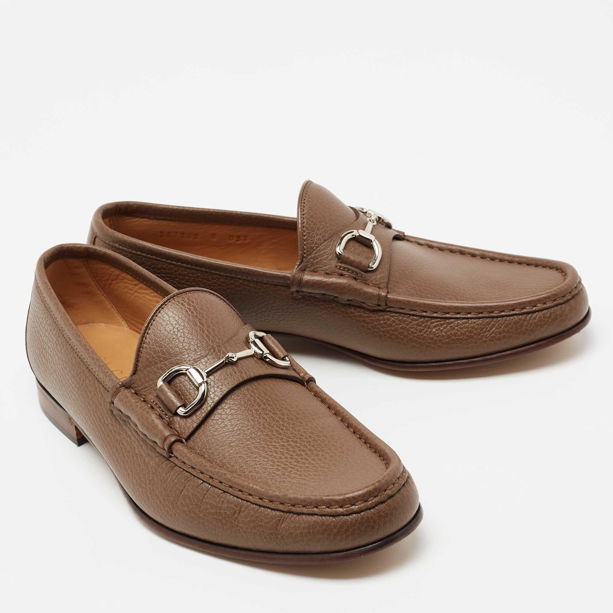 Gucci Brown Leather Horsebit Loafers Size 42 1