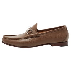 Gucci Brown Leather Horsebit Loafers Size 42