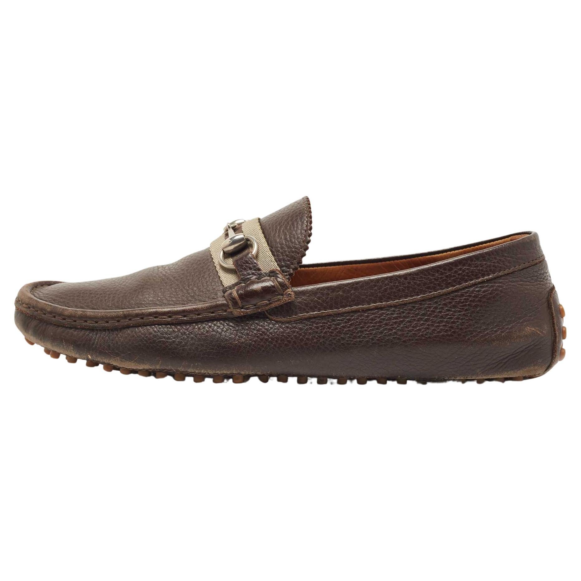 Gucci Brown Leather Horsebit Loafers Size 43 For Sale