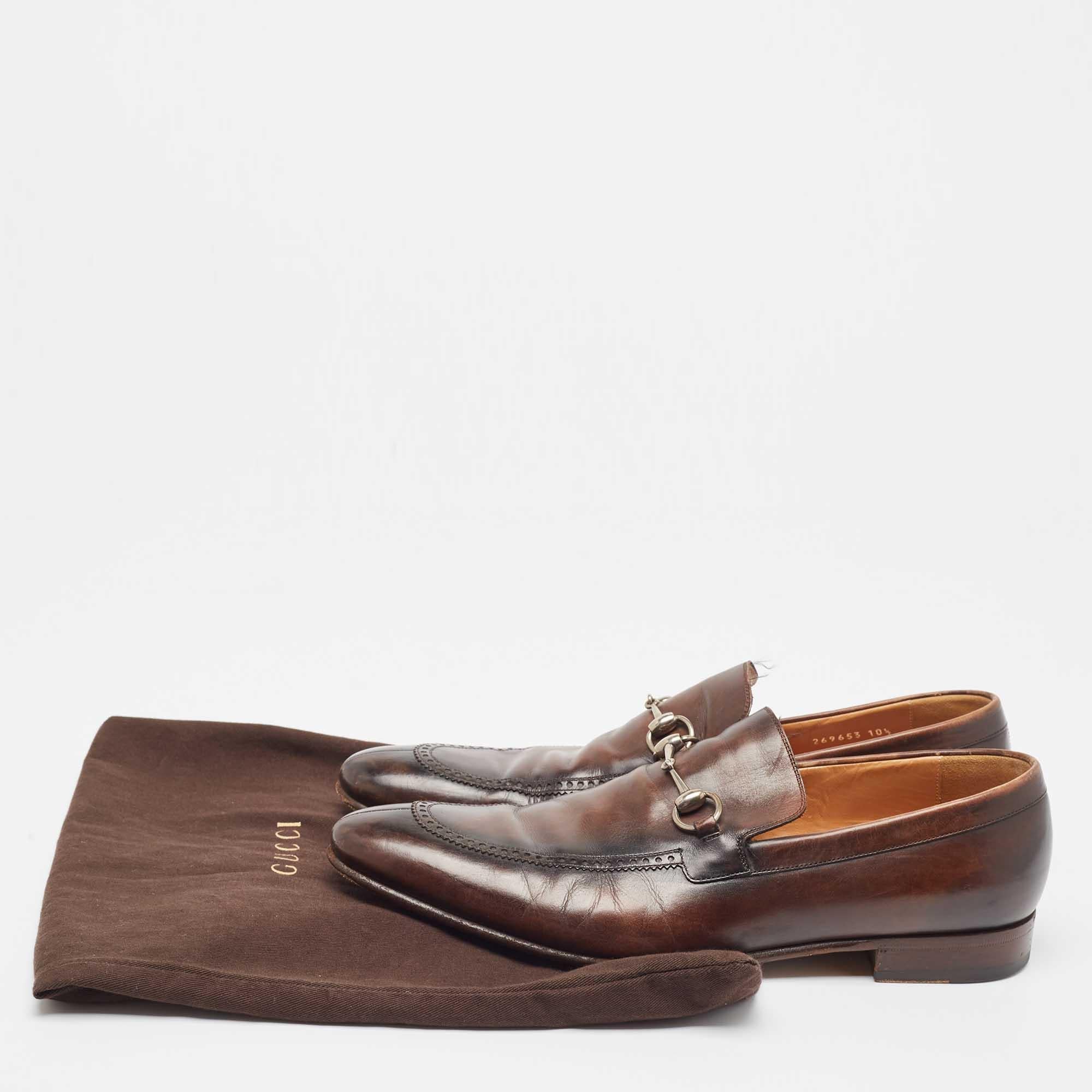 Gucci Brown Leather Horsebit Loafers Size 44.5 For Sale 4