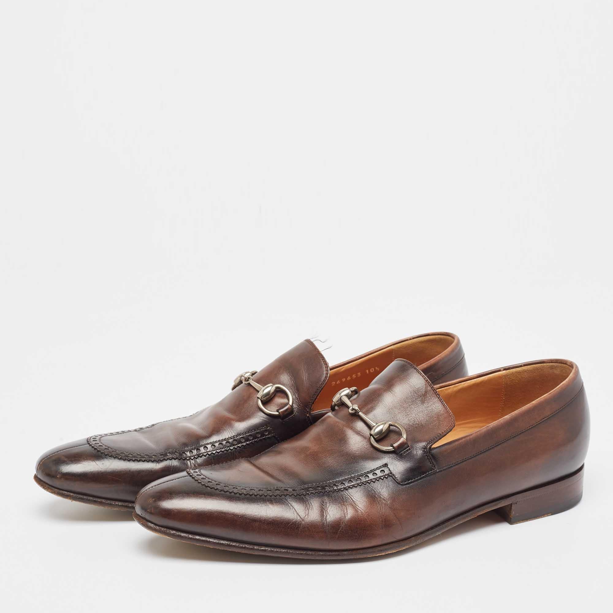 Gucci Brown Leather Horsebit Loafers Size 44.5 For Sale 5