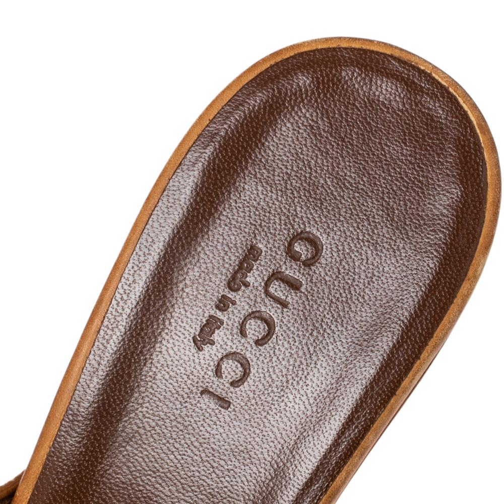 Gucci Brown Leather Horsebit Peep Toe Clogs Sandals Size 38.5 2