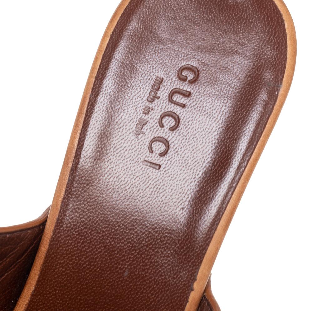 Gucci Brown Leather Horsebit Peep Toe Clogs Size 37.5 1
