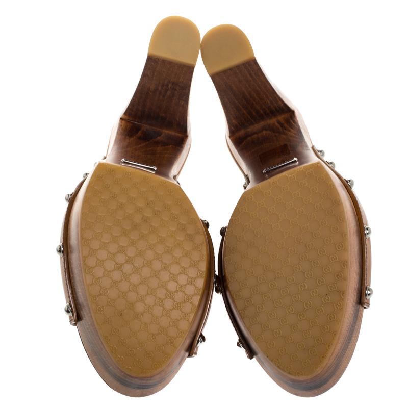 Gucci Brown Leather Horsebit Peep Toe Clogs Size 41 1