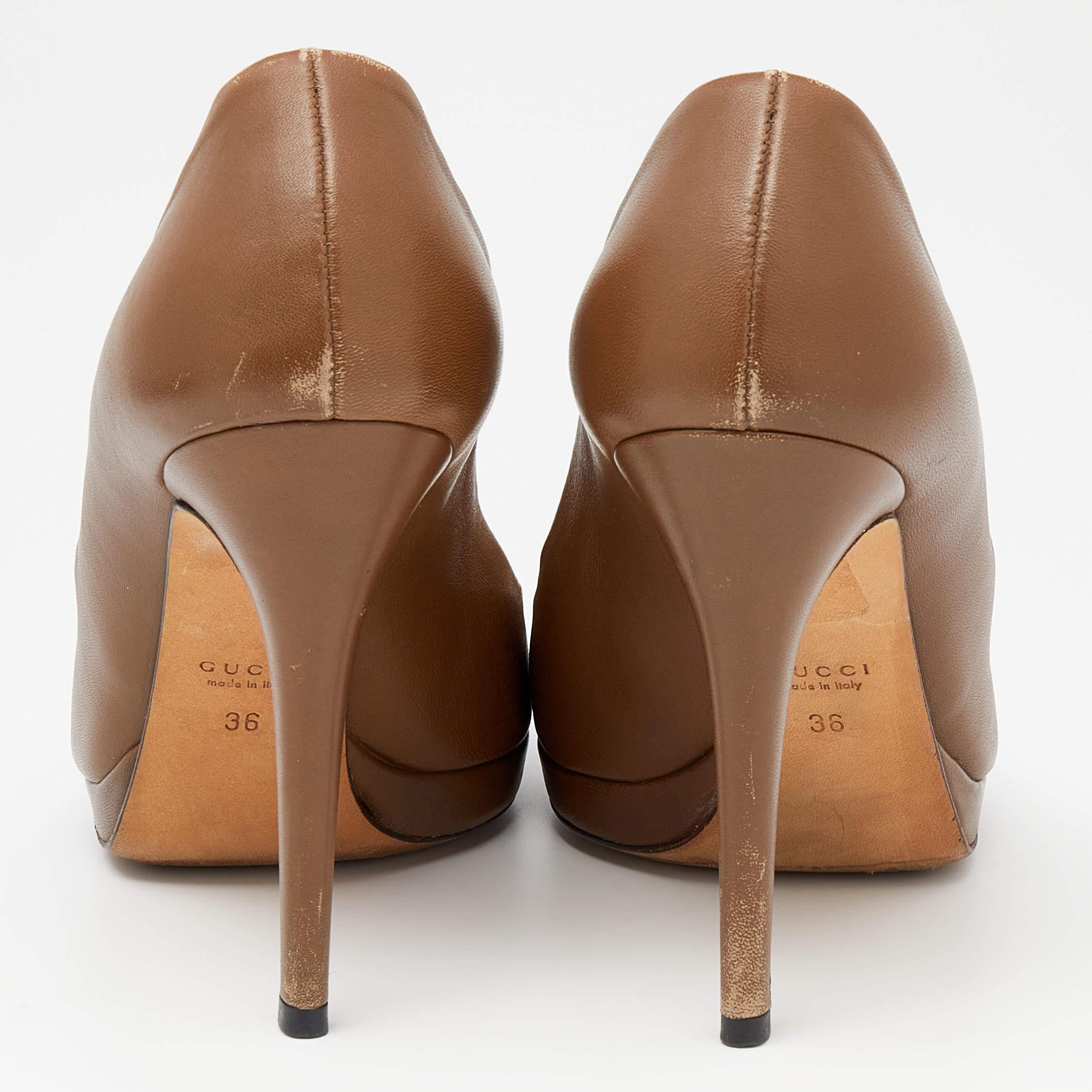 Donna Gucci Pumps Peep Toe in pelle marrone taglia 36