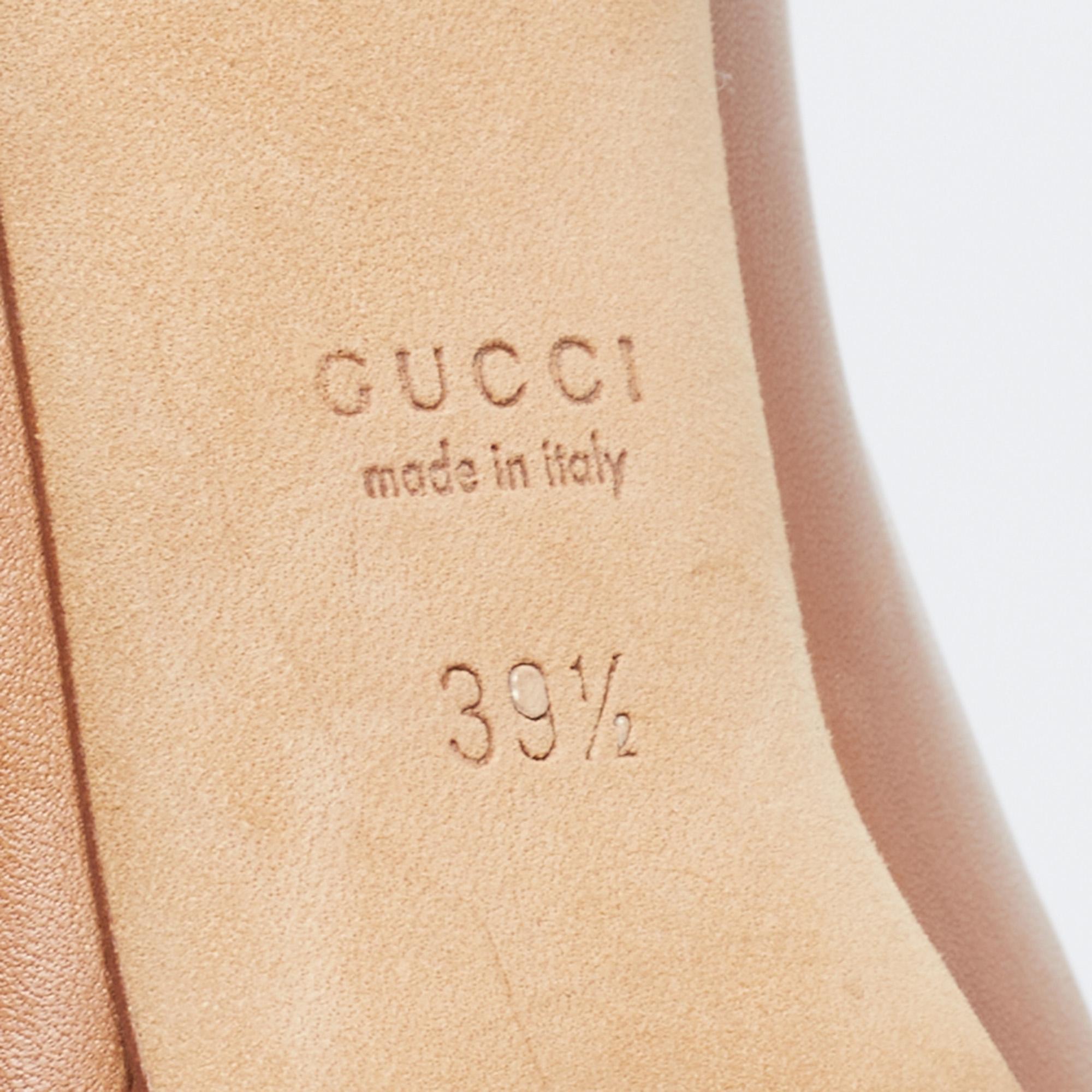 Gucci Brown Leather Horsebit Peep Toe Pumps Size 39.5 2