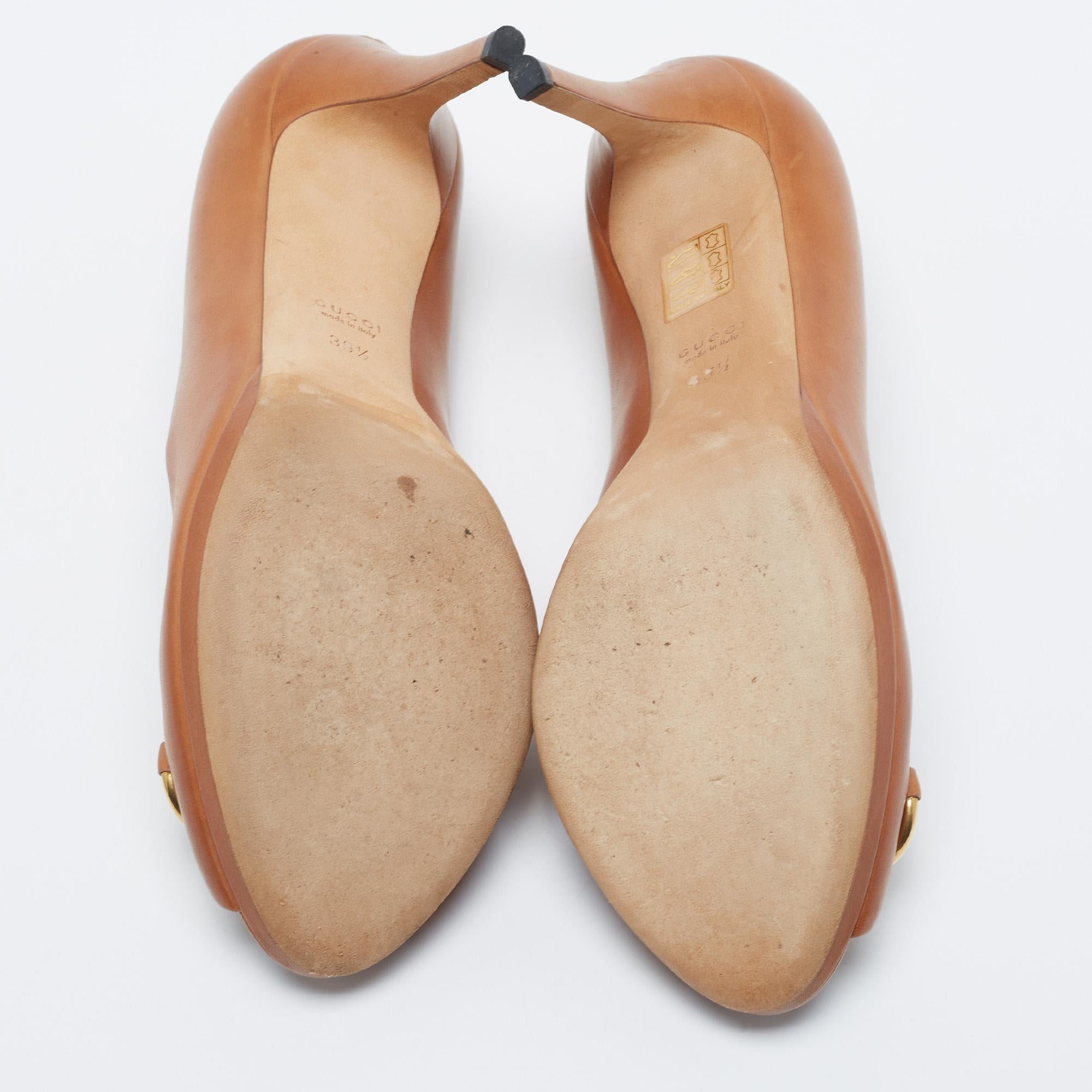 Gucci Brown Leather Horsebit Peep Toe Pumps Size 39.5 3