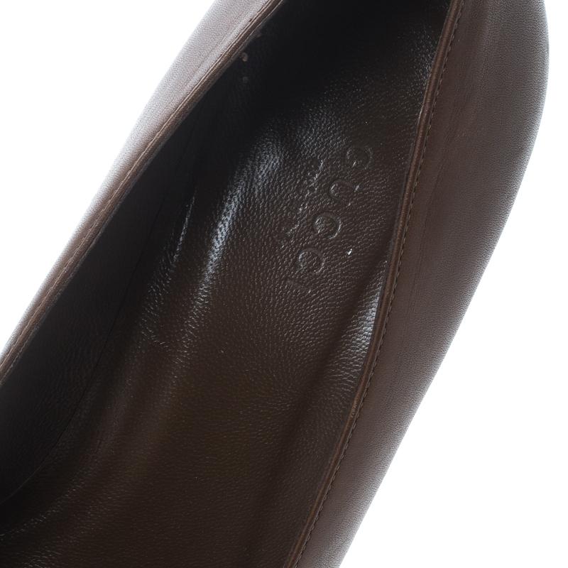 Gucci Brown Leather Horsebit Pointed Toe Pumps Size 38 2