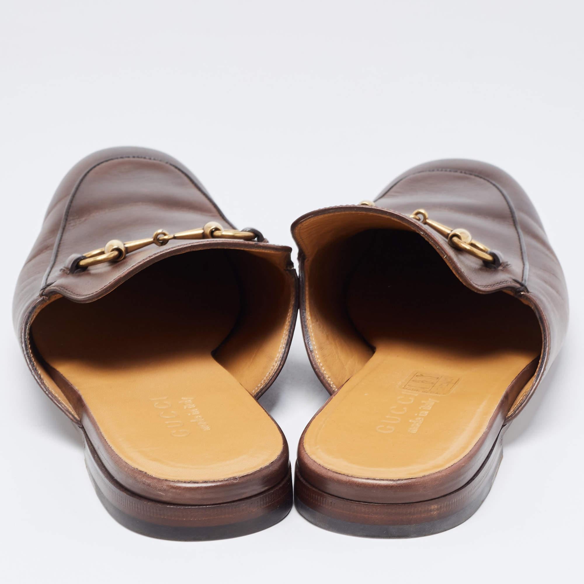 Gucci Brown Leather Horsebit Princetown Flat Mules Size 43 2